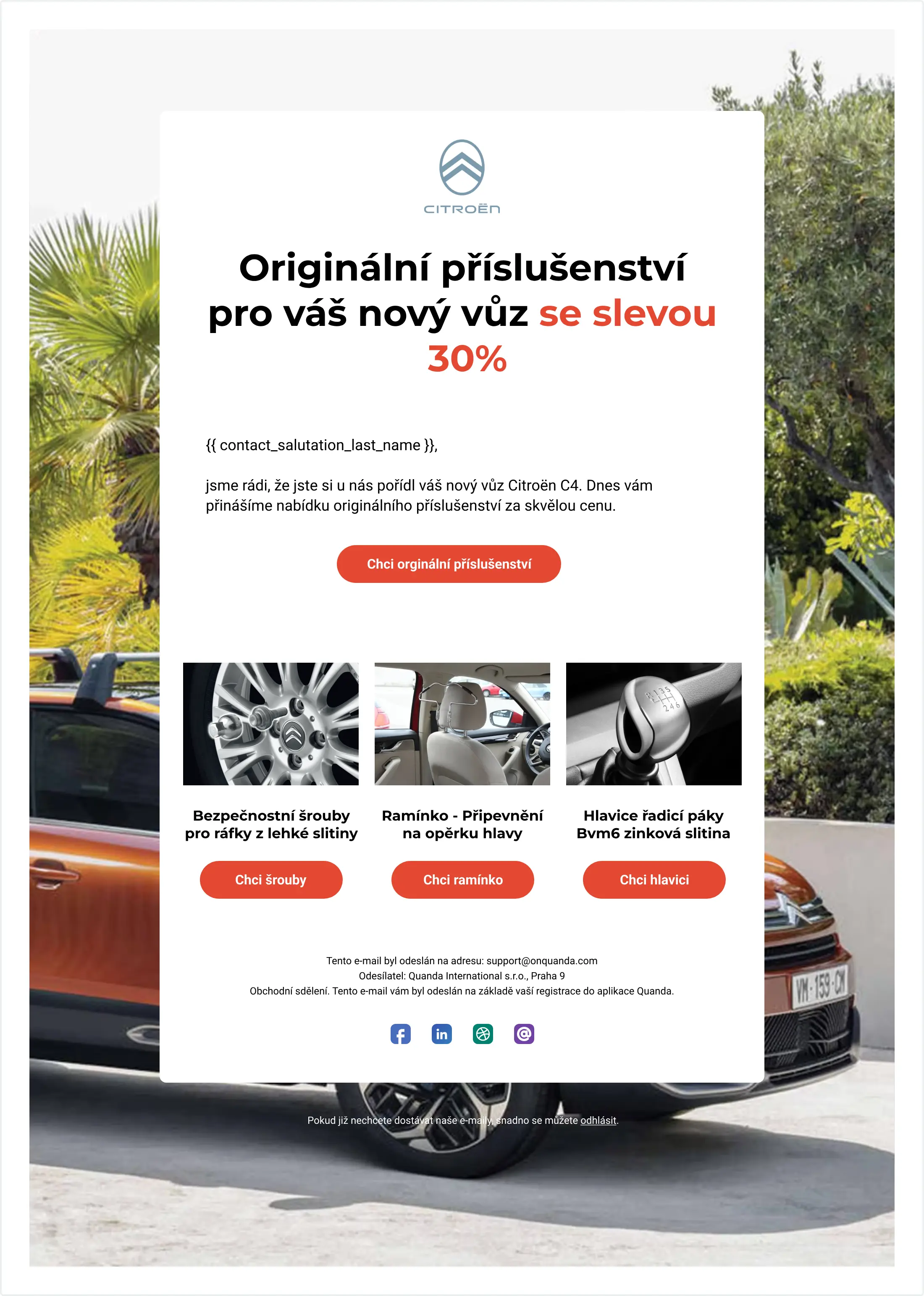 Ukázka e-mailu s nabídkou originálního příslušenství pro Citroën C4