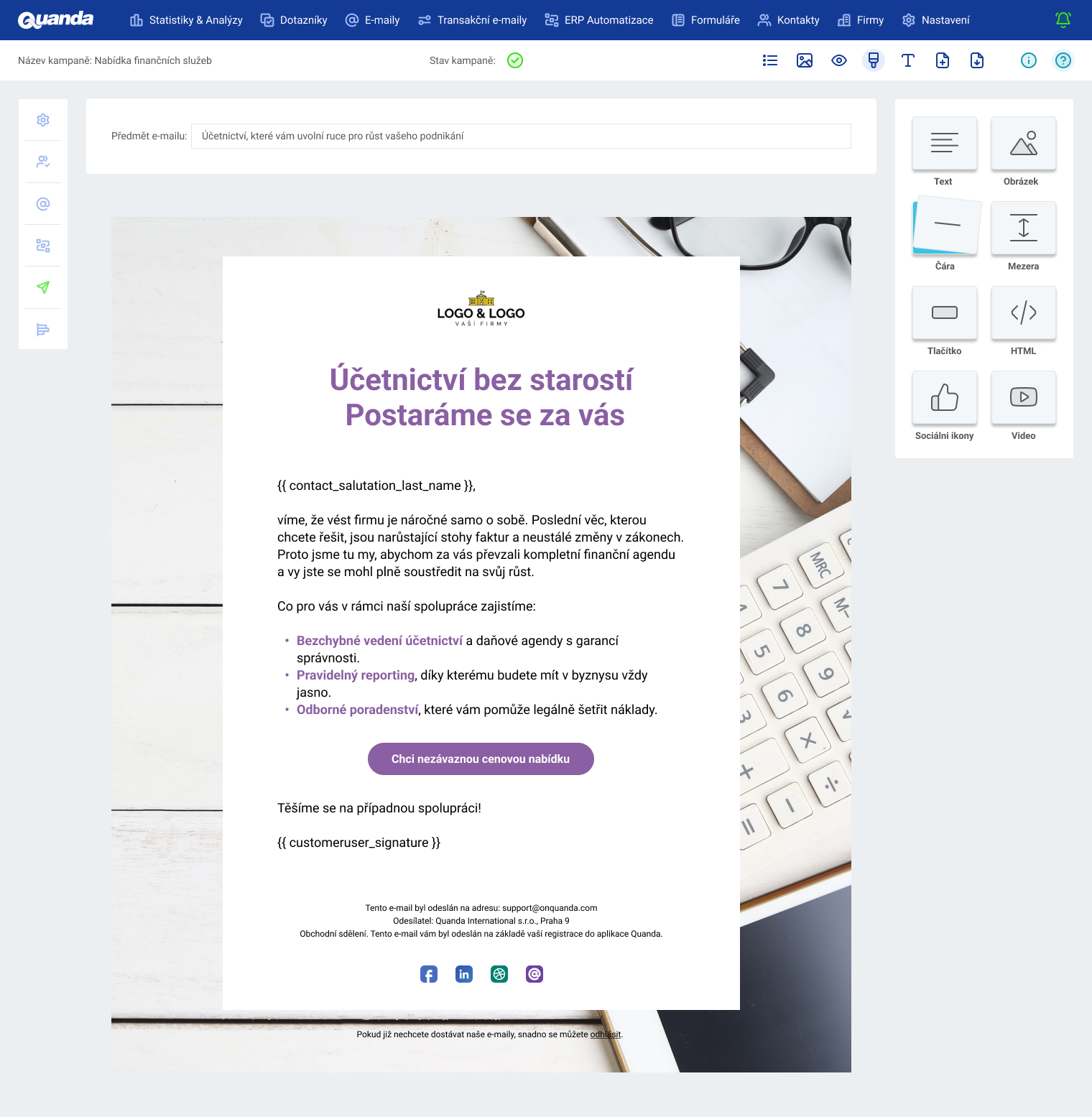 Quanda pro B2B – e-mail editor
