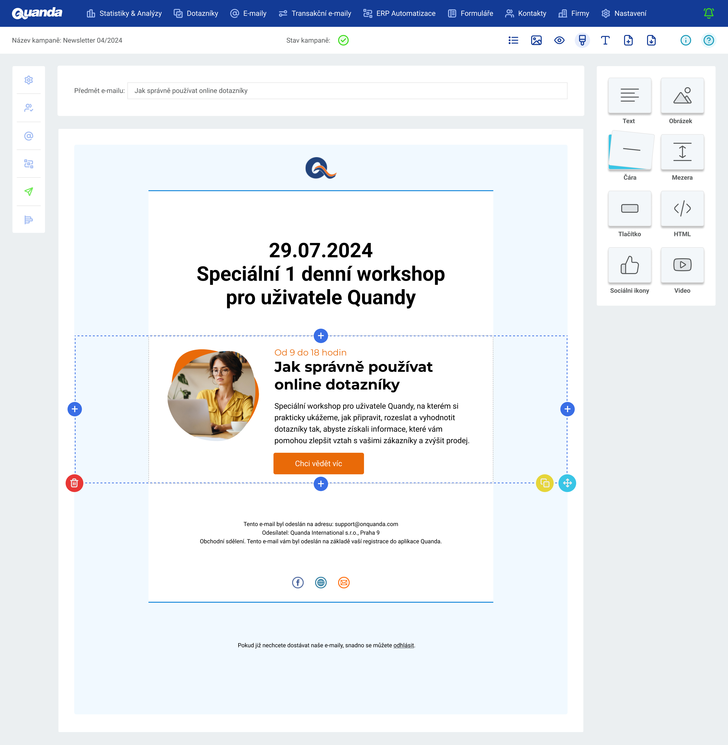 Quanda e-mail editor